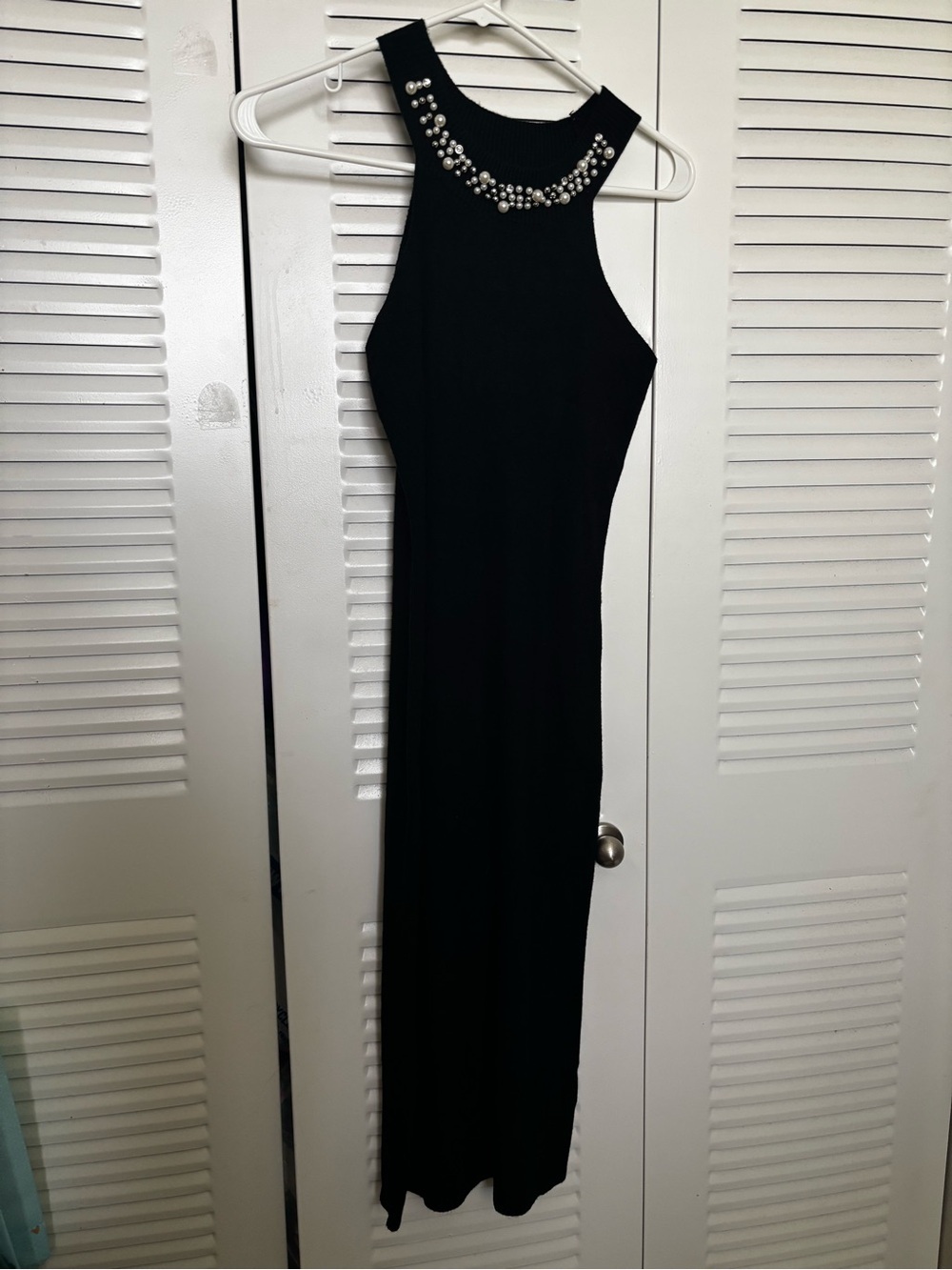 Black Embellished Halter Maxi Dress knit